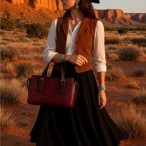 Cole Haan Crocodile-Embossed Burgundy Satchel